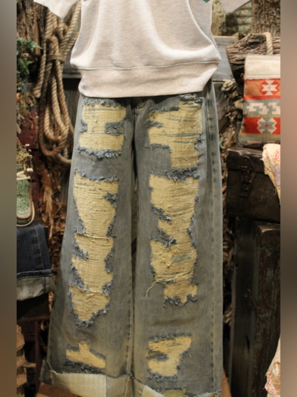 Oli & Hali  Blue Wide-Leg Jeans with Distressing
